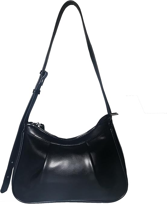 joyluxee Underarm Bag for Women, Faux Leather Small Shoulder Bag,Soft Surface Pleated Hobo Purse,Mini Handbag,Black