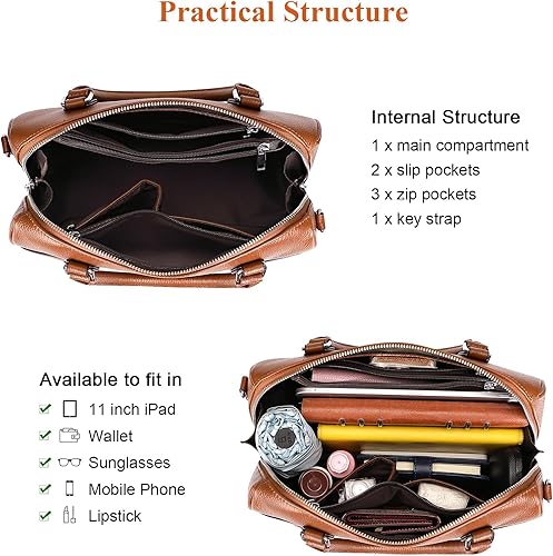 joyluxee Genuine Leather Satchel Top-Handle Handbags for Women Ladies Crossbody Bag