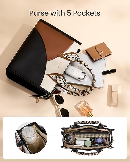 joyluxee Purses and Handbags for Women, PU Leather Tote Shoulder Purse with Scarves, Satchel Top Handle Bags with Strap