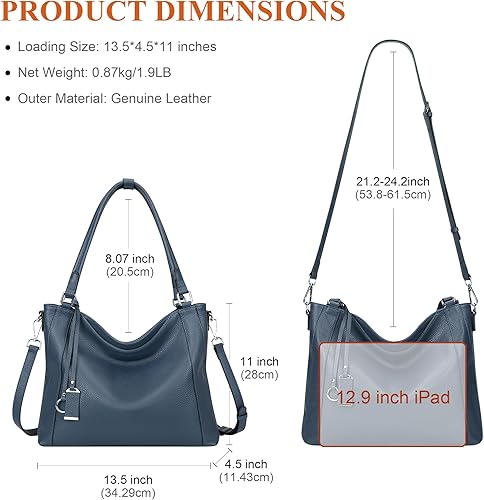 joyluxee Genuine Leather Purses for Women Large Hobo Bags Lady Shoulder Handbags with Detachable Strap