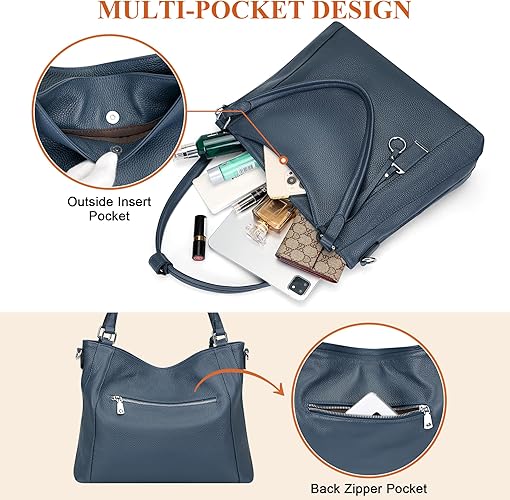 joyluxee Genuine Leather Purses for Women Large Hobo Bags Lady Shoulder Handbags with Detachable Strap